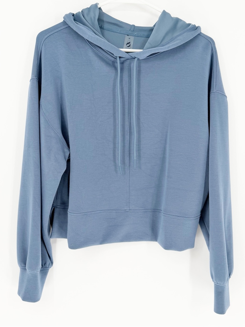 Lou & Grey Signature Soft Hoodie Dusty Blue Cropped Boxy Sweatshirt Size Medium